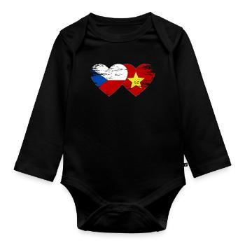 République tchèque Vietnam drapeau coeur utilisé - Body Bébé bio manches longues - noir - Devant