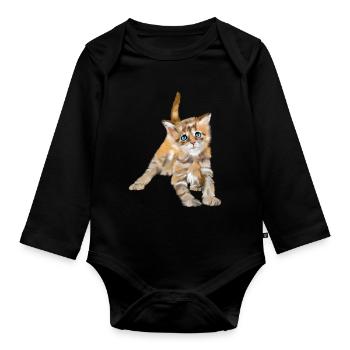 Blue-eyed watercolor kitten - Organic Longsleeve Baby Bodysuit - black - Front