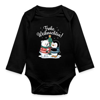 Eisbär Pinguin Weihnachtspullover süß Weihnachten - Baby Bio-Langarm-Body - Schwarz - Vorne