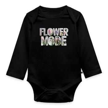 FLOWER MODE – 3D Letters full of blossoms - Organic Longsleeve Baby Bodysuit - black - Front