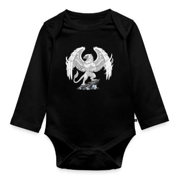 Mythischer Greif auf dem Kristallfelsen - Baby Bio-Langarm-Body - Schwarz - Vorne