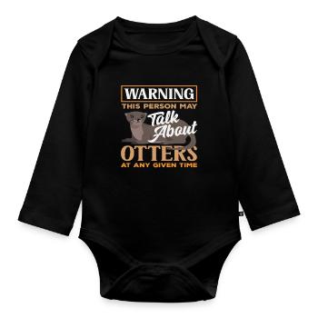 Warning Person Tlaks Sea Otter Cartoon - Organic Longsleeve Baby Bodysuit - black - Front