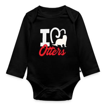I Heart Otters Sea Otter Cartoon - Organic Longsleeve Baby Bodysuit - black - Front