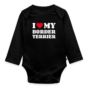 J’aime mon border terrier cadeau propriétaire de chien - Body Bébé bio manches longues - noir - Devant