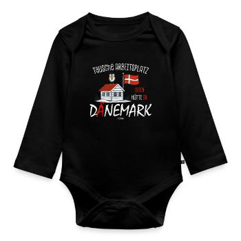 Tausche Arbeitsplatz gegen Hütte Dänemark - Baby Bio-Langarm-Body - Schwarz - Vorne
