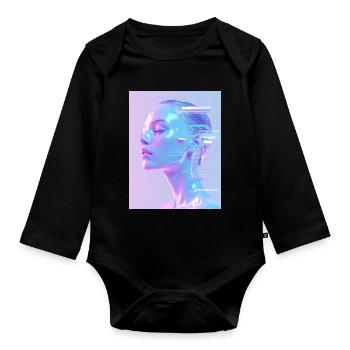 Holographisches Glitch-Porträt - Baby Bio-Langarm-Body - Schwarz - Vorne