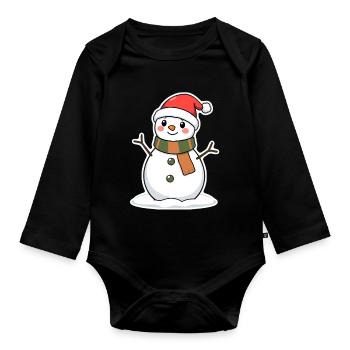Snowman - Organic Longsleeve Baby Bodysuit - black - Front