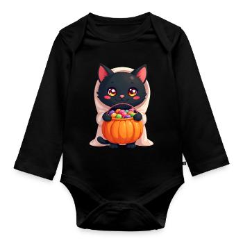 Halloween Cat with Halloween Pumpkin - Organic Longsleeve Baby Bodysuit - black - Front