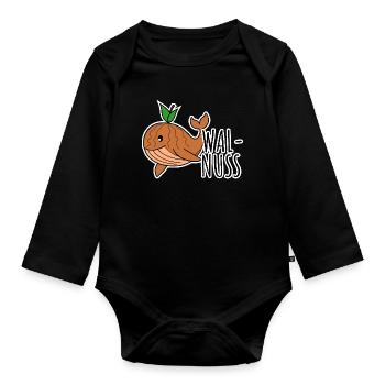 Walnuss - Halb Wal halb Nuss schwimmt lustig herum - Baby Bio-Langarm-Body - Schwarz - Vorne