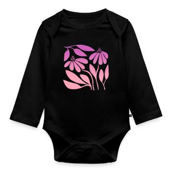 Marguerite in Gradient Pink - Organic Longsleeve Baby Bodysuit - black - Front