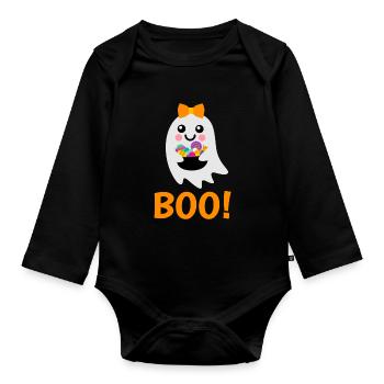 Bouh fantôme ! avec visite des bonbons pour vos enfants - Body Bébé bio manches longues - noir - Devant