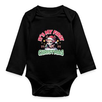 Conception de rennes pour Noël et l’hiver - Body Bébé bio manches longues - noir - Devant