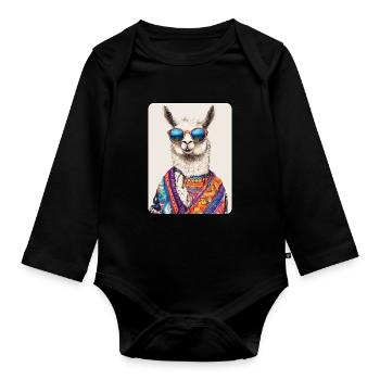 lama - Body Bébé bio manches longues - noir - Devant
