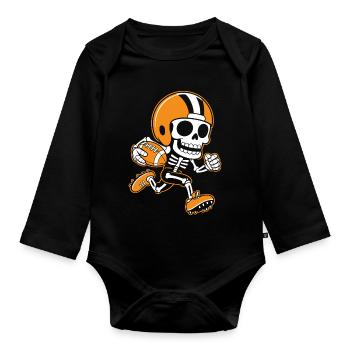 Skeleton Football Mascot Orange - Organic Longsleeve Baby Bodysuit - black - Front