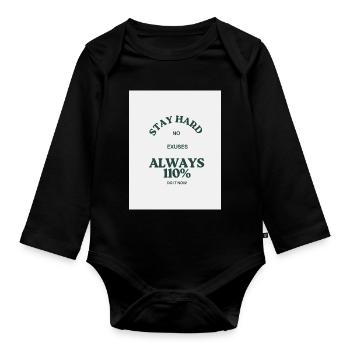 110 Prozent Fitness Motto - Baby Bio-Langarm-Body - Schwarz - Vorne