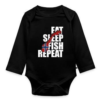 Norway Fishing Eat, Sleep, Fish, Repeat - Angler - Baby Bio-Langarm-Body - Schwarz - Vorne