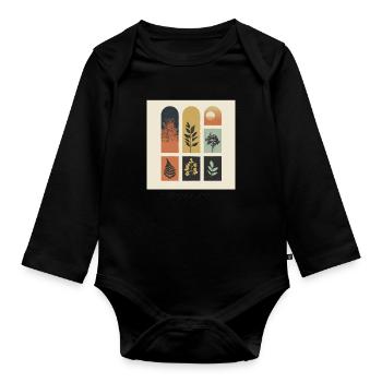 Autumn Botanicals Grid - Organic Longsleeve Baby Bodysuit - black - Front