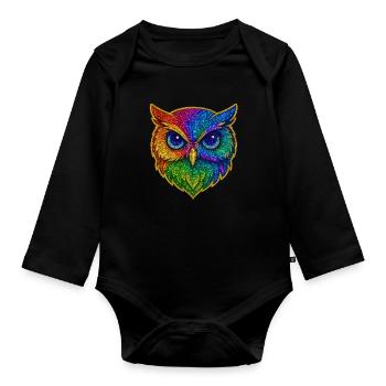 Owl | Tawny Owl | Rainbow Owl Magic - Organic Longsleeve Baby Bodysuit - black - Front