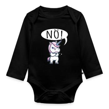 Unicorn Nope Stubborn - Organic Longsleeve Baby Bodysuit - black - Front