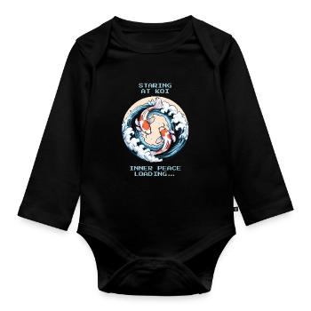 Koi anstarren: Frieden lädt | Zen, Gartenteich - Baby Bio-Langarm-Body - Schwarz - Vorne
