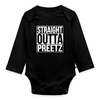 STRAIGHT OUTTA PREETZ - Organic Longsleeve Baby Bodysuit - black - Front