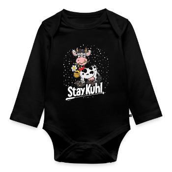 Stay Kuh! Winterkuh mit Blume - Baby Bio-Langarm-Body - Schwarz - Vorne