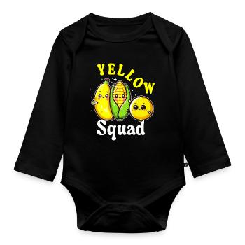 Squad Jaune Fruits Kawaii - Body Bébé bio manches longues - noir - Devant