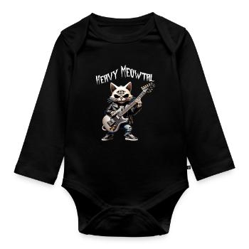 Cat Rocker avec guitare - Body Bébé bio manches longues - noir - Devant
