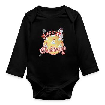 Merry Christmas English with Snowmen - Organic Longsleeve Baby Bodysuit - black - Front