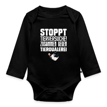 Protection des animaux STOP AUX TESTS SUR LES ANIMAUX ENSEMBLE CONTRE - Body Bébé bio manches longues - noir - Devant