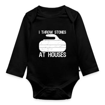 I Throw Stones At Houses Funny Curling - Organic Longsleeve Baby Bodysuit - black - Front
