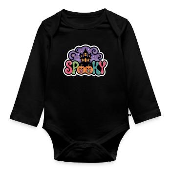 Château hanté Halloween Citrouilles - Body Bébé bio manches longues - noir - Devant