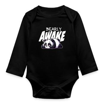 Früh erwachen Panda Illustration - Baby Bio-Langarm-Body - Schwarz - Vorne
