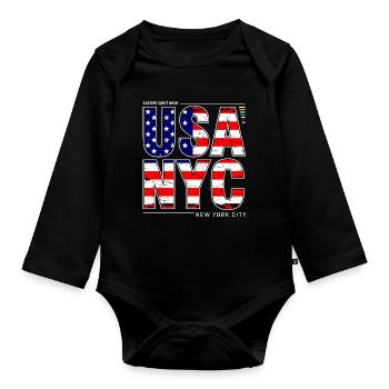 USA NYC Flagge Schriftzug Grafiken - Baby Bio-Langarm-Body - Schwarz - Vorne