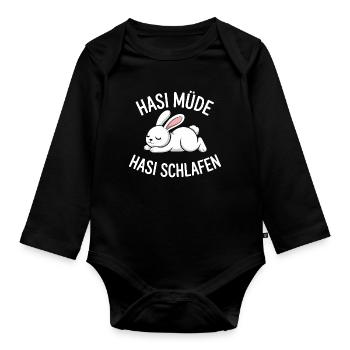 Hasi Müde Hasi Schlafen Hase - Baby Bio-Langarm-Body - Schwarz - Vorne