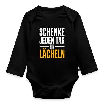 Offrez un sourire chaque jour – message positif - Body Bébé bio manches longues - noir - Devant