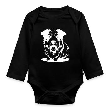 Chien T-shirt blanc cadeau - Body Bébé bio manches longues - noir - Devant