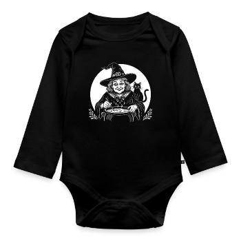 Witch Cooking Cook Soup Cooking Spoon Cat Black - Organic Longsleeve Baby Bodysuit - black - Front