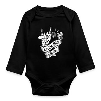 Rockin' With Attitude Rock Band Guitar Music - Baby Bio-Langarm-Body - Schwarz - Vorne
