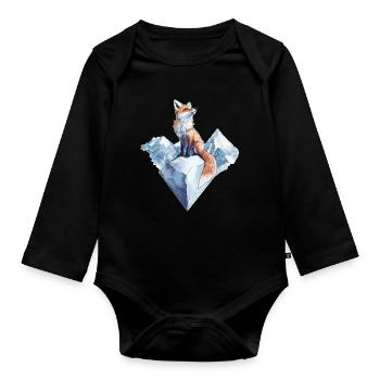 Fox winter motif - Organic Longsleeve Baby Bodysuit - black - Front