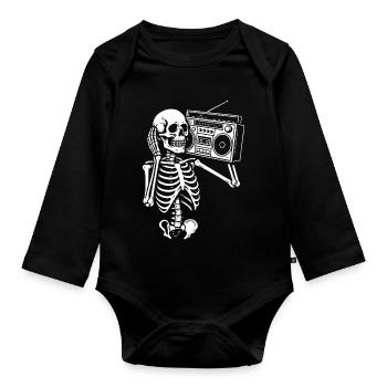 Skelett Ghettoblaster Retro Groove - Baby Bio-Langarm-Body - Schwarz - Vorne