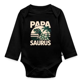 Papa Saurus Rex dinosaure Cadeau de fête des pères - Body Bébé bio manches longues - noir - Devant