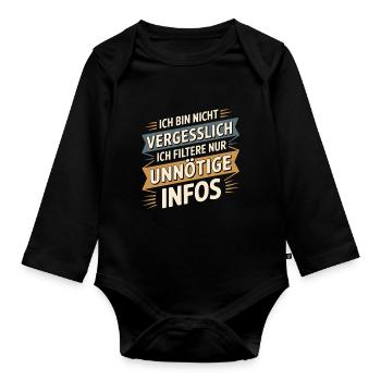 Je ne suis pas oublieux – je ne fais que filtrer - Body Bébé bio manches longues - noir - Devant