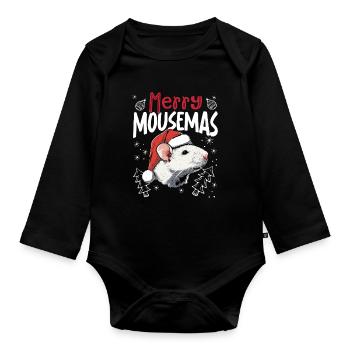 Merry Mousemas Drôle Souris Motif de Noël - Body Bébé bio manches longues - noir - Devant