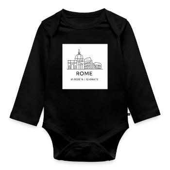 Rome Line Art Silhouette Landmark - Organic Longsleeve Baby Bodysuit - black - Front