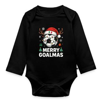 Merry Goalmas Italien - Lustiger Fußball Humor - Baby Bio-Langarm-Body - Schwarz - Vorne