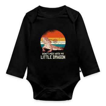 Little Dragon Sticker Doesn't Bother Me - Organic Longsleeve Baby Bodysuit - black - Front