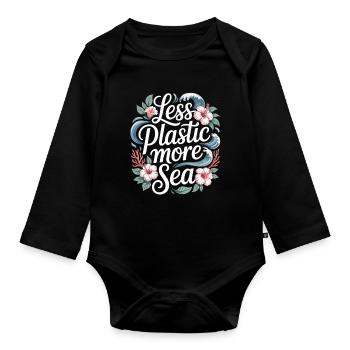 Moins de plastique, plus de mer – Design environnemental, Fleurs - Body Bébé bio manches longues - noir - Devant