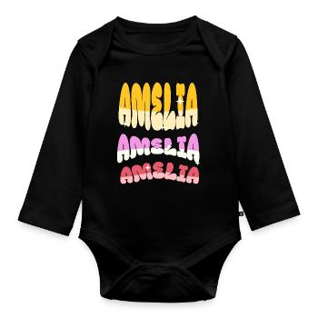 Amelia Name - Baby Bio-Langarm-Body - Schwarz - Vorne