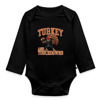 Türkei Und Touchdowns Herbst-Football-Fest - Baby Bio-Langarm-Body - Schwarz - Vorne
